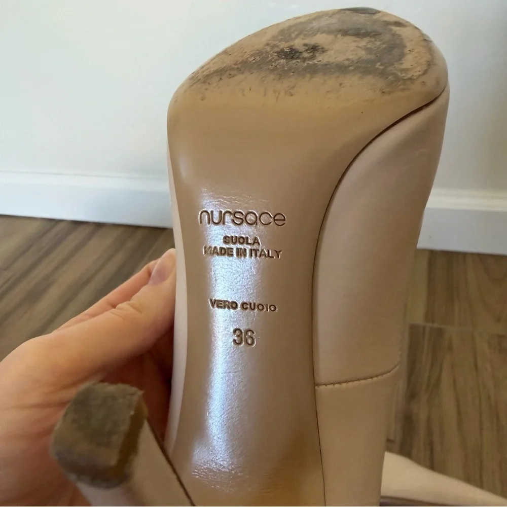 NURSACE Designer Leather Elegant Cream High Heels Size 6